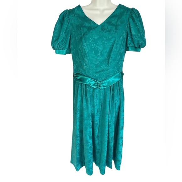 VINTAGE 80s Prom Dress Teal with Big Booty Bow - Medium OOAK HANDMADE - Picture 2 of 8